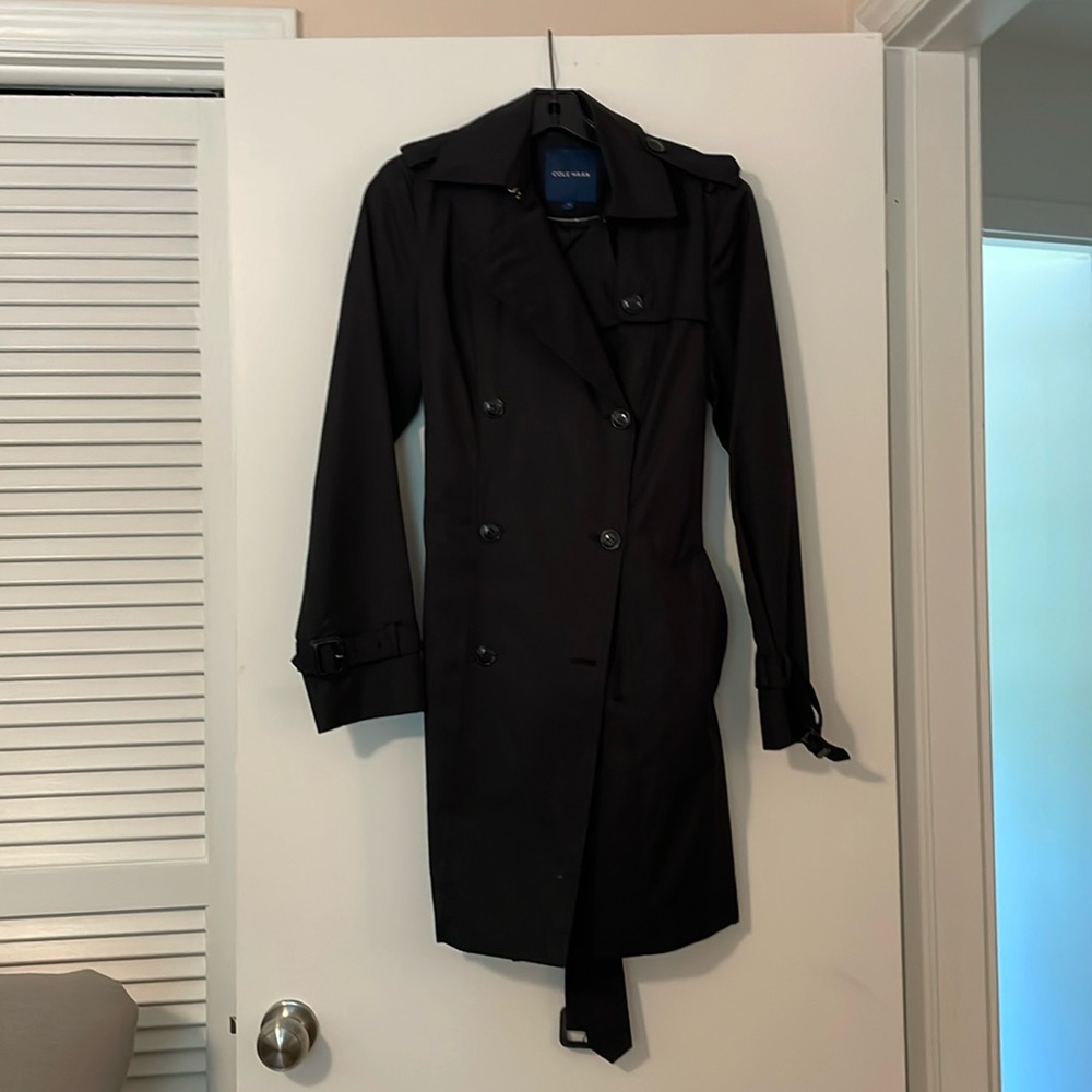 Women’s black trench coat from Cole Haan